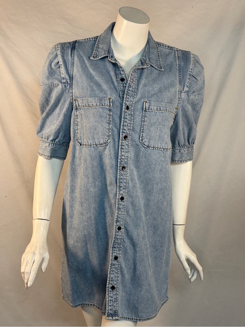 Frame Denim Light Blue Puff Sleeve Denim Shirt Dress - Picture 2 of 11